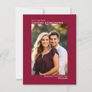 Trouw Save the Date Verticale Foto Cranberry Rood Magnetische Uitnodiging
