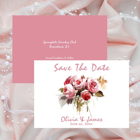 Trouw Save The Date Zachte Roze Antieke Rozen Kaart