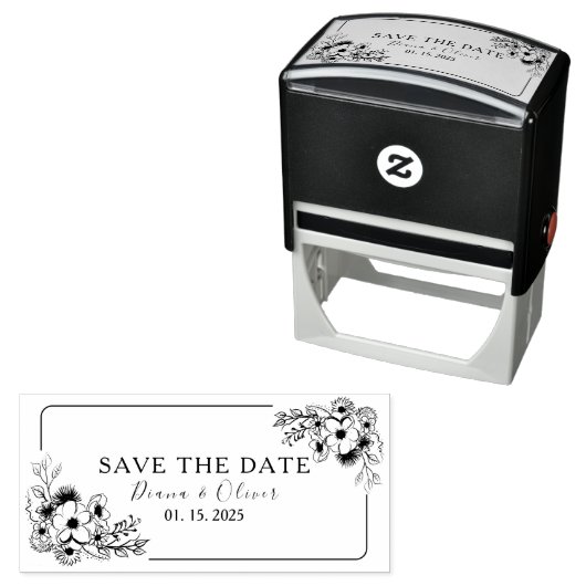 Trouw 'Save the Date' Zelfinkende Stempel met Bloe (In situ)