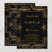 Trouw Save the Date, zwart, Great-Gatsby, schrift Kaart (Voorkant / Achterkant)