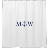 Trouw scheepsanker marineblauw monogram douchegordijn (Voorkant)