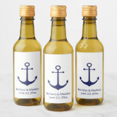 Trouw scheepsanker marineblauw witte elegante wijn etiket (Flessen)