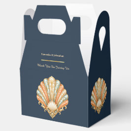 Trouw schelp marineblauw koraal oranje luxe bedankdoosjes