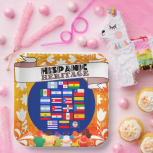 Trouw Schoolviering van de Hispanic Heritage Month Papieren Bordje