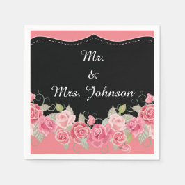 Trouw servetten roze bloem