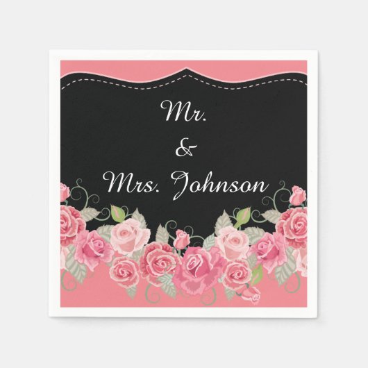 Trouw servetten roze bloem (Voorkant)