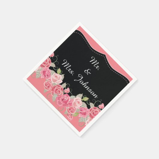 Trouw servetten roze bloem (Hoek)