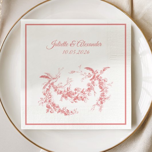 Trouw servetten van roze toile de Jouy