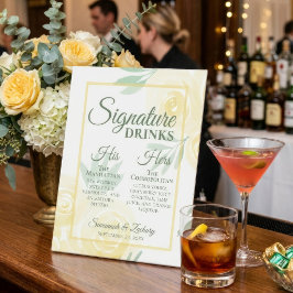 Trouw Signature Dranken Boter Geel Boho Rozen Reclamebord Met Voetstuk
