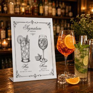 Trouw Signature Dranken Menu Zijn en Haar Reclamebord Met Voetstuk