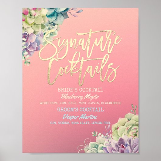 Trouw Signature Drankkaart Watercolor Succulent Poster (Voorkant)