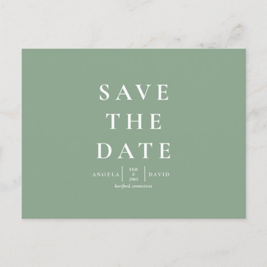 Trouw Simple Moderne Salie Save the Date Briefkaart (Voorkant)