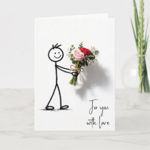 Trouw Stickman Met Roos Boeket Kaart