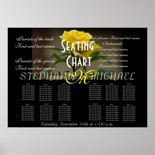 Trouw Stoelen Chart Bloem Bloesem Monogram Naam Poster (Voorkant)