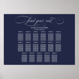 Trouw Stoelenindeling Bord 17 Tafels Navy Blauwe  Poster