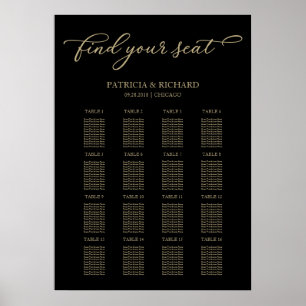 Trouw Stoelenindeling Bord Chic Goud Zwart Poster