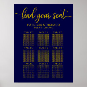 Trouw Stoelenindeling Bord Goud Marineblauw Poster