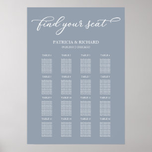 Trouw Stoelenkaart Bord Chic Stof Blauw Poster