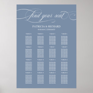 Trouw Stoelenkaart Bord Elegant Stof Blauw Poster