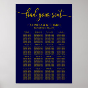 Trouw Stoelenkaart Elegant Goud Marineblauw Poster