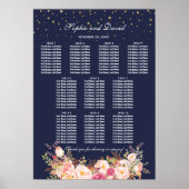 Trouw Stoelenkaart Gouden Confetti Roze Bloemen Poster (Voorkant)