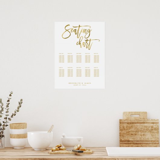 Trouw Stoelenkaart Met Goud Folie Effect 45x60 cm Poster (Keuken)
