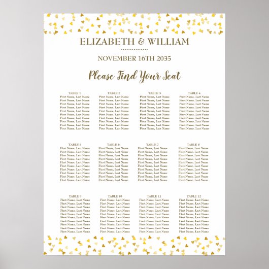 Trouw Stoelenkaart Met Gouden Harten Poster (Voorkant)