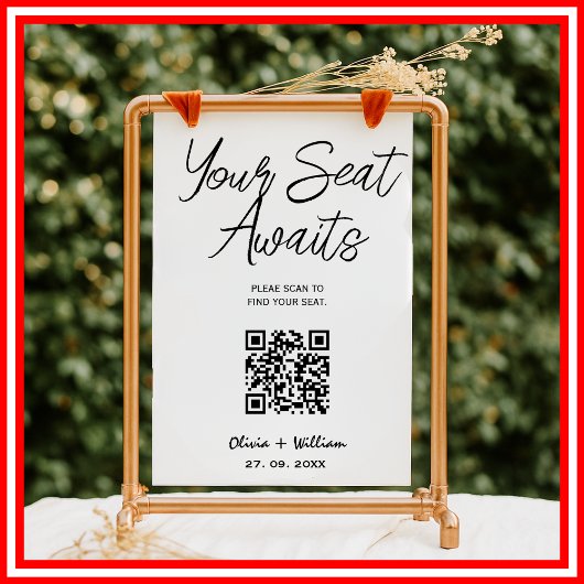 Trouw Stoelenkaart QR Code Elegante Script Poster