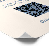 Trouw Stoelenkaart QR Code Stof Blauw Bord Poster (Hoek)