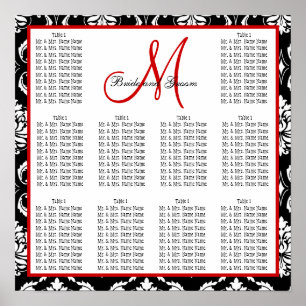 Trouw Stoelenkaart Sjabloon Damask Rood Poster