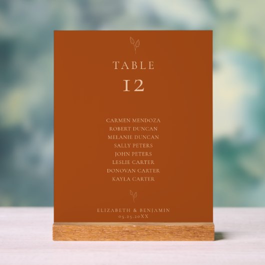 Trouw Stoelenkaart Tafel Terracotta Minimalistisch Acryl Bord (Neutraal)