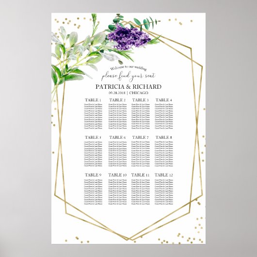Trouw Stoelenplan Elegante Groene Poster (Voorkant)