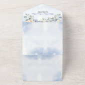 Trouw Stof Blauw Aquarel Ivoor Bloemen Bladeren All In One Uitnodiging (Buitenkant)