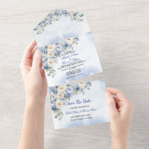 Trouw Stof Blauw Aquarel Ivoor Bloemen Bladeren