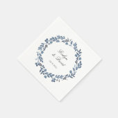 Trouw Stof Blauw Aquarel Naam en Datum Servet (Hoek)