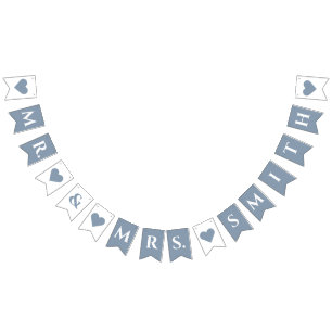 Trouw Stof Blauw Hartens Meneer en Mevrouw Korte N Vlaggetjes