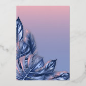 Trouw | Stof Roze Stof Blauw Tropisch Loof Folie Uitnodiging (Achterkant)