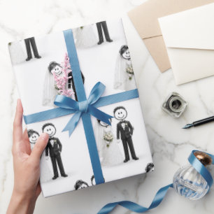 Trouw Stokfiguur Bruid en Bruidegom Cadeaupapier