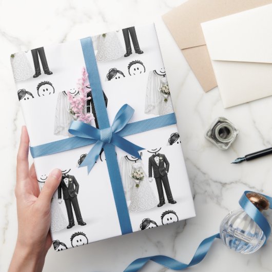 Trouw Stokfiguur Bruid en Bruidegom Cadeaupapier (Geschenken)