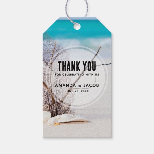 Trouw Strand met witte schelpen Cadeaulabel (Voorkant)