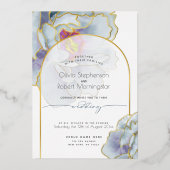 Trouw | Stunning Stofblauwe Pioen Folie Uitnodiging (Voorkant)