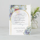 Trouw | Stunning Stofblauwe Pioen Folie Uitnodiging (Staand Voorkant)