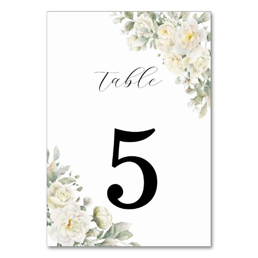 Trouw Tafel Nummer Bord met Witte Rozen Kaart (Achterkant)
