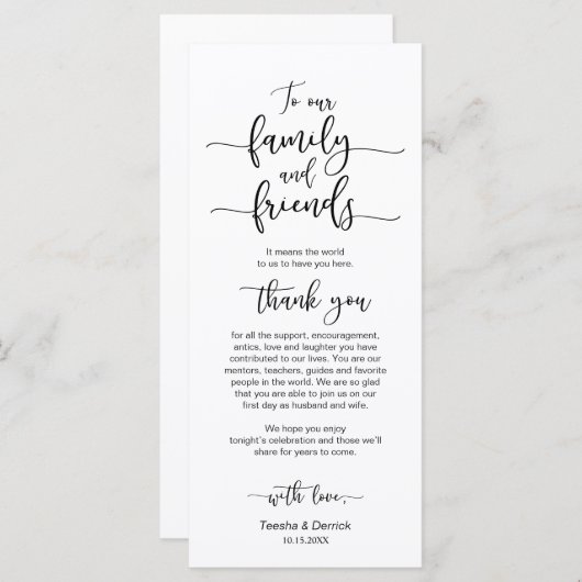 Trouw Tafelkaart Bedankt, Zwarte Lettertype Kaart (Voorkant / Achterkant)