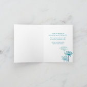 Trouw teal aqua bloemenmeisje dankjewel kaart (Binnen)