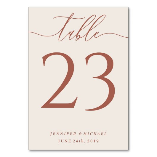 Trouw terracotta beige script zitplaatsen kaart (Voorkant)