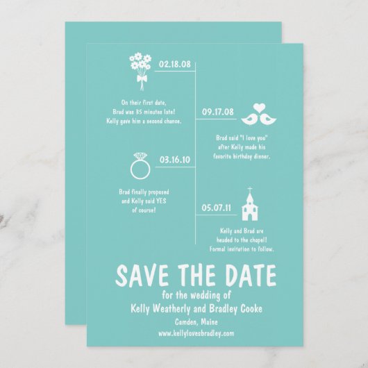 Trouw Tijdlijn Opslaan Huwelijksdatum Save The Date (Voorkant / Achterkant)