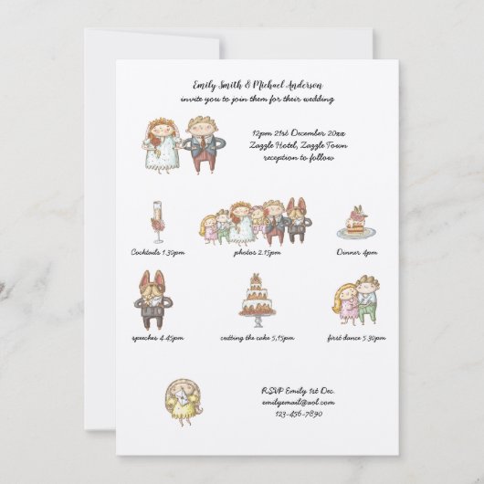 Trouw Tijdlijn Uitnodiging Rustieke Handgetekende  (Voorkant)