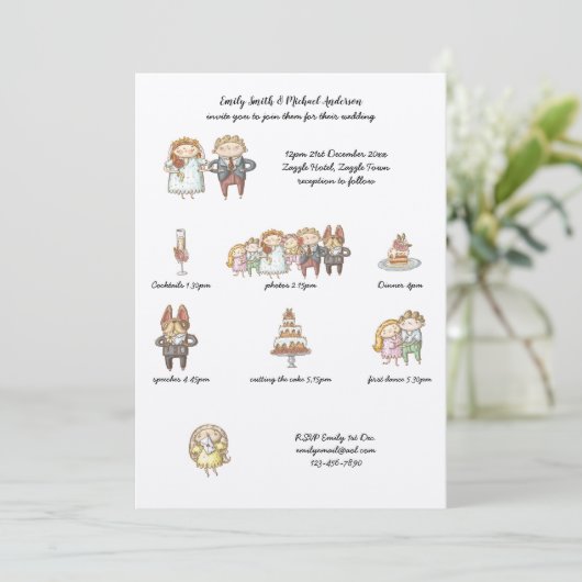 Trouw Tijdlijn Uitnodiging Rustieke Handgetekende  (Staand voorkant)