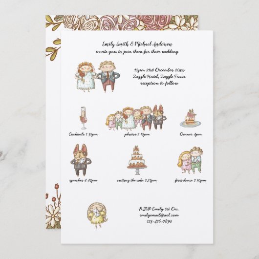 Trouw Tijdlijn Uitnodiging Rustieke Handgetekende  (Voorkant / Achterkant)